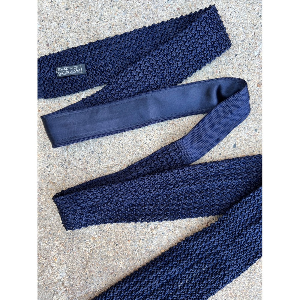 Authentic Hermes 100% Silk Navy Blue Knit Men's Tie H Logo Tricot France - Picture 6 of 8